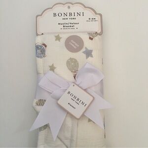 Baby Blanket Muslin with Velour Lining Hot Air Balloons Stars Bonbini NEW